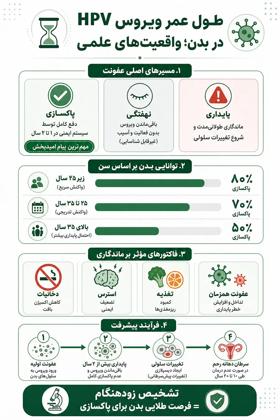 اینفوگرافیک - راهنمای طول عمر ویروس hpv و مدت ماندگاری آن در بدن